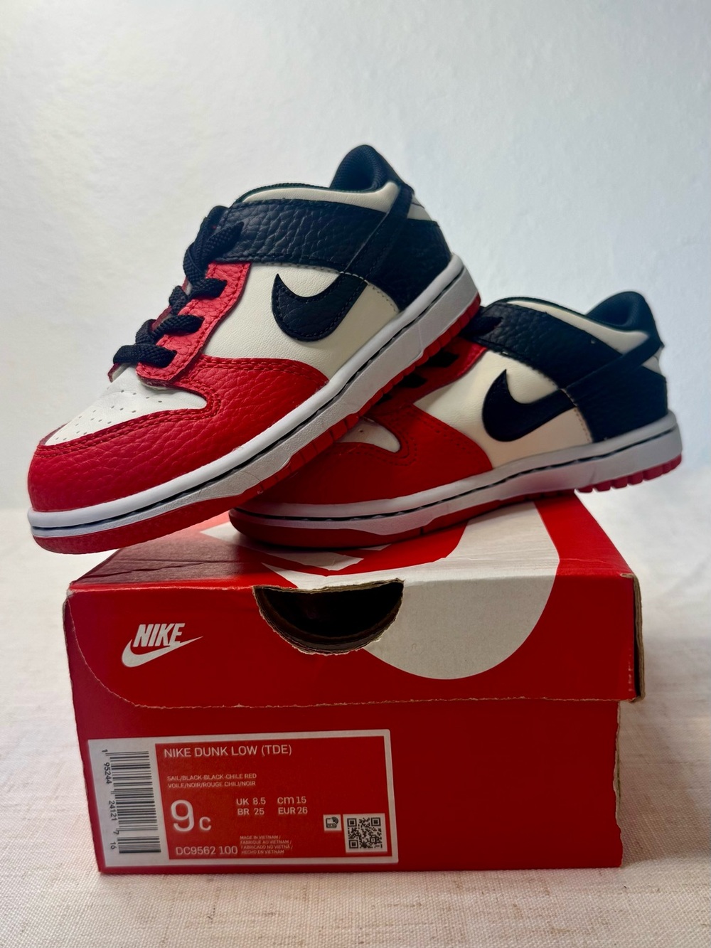 Nike Kids Dunk Low in Red, White & Black EUC